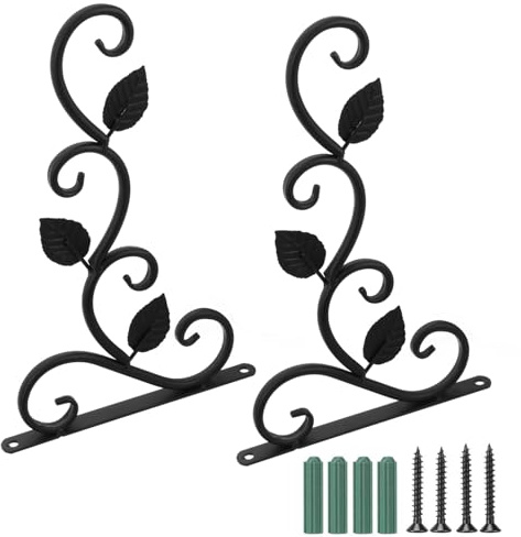 TOYZFRIENDY Ganchos para Colgar Macetas y Faroles De Pared De Hierro Negro, Soportes Dobles para Exteriores e Interiores, Ideales para Jardín y Decoración Rústica