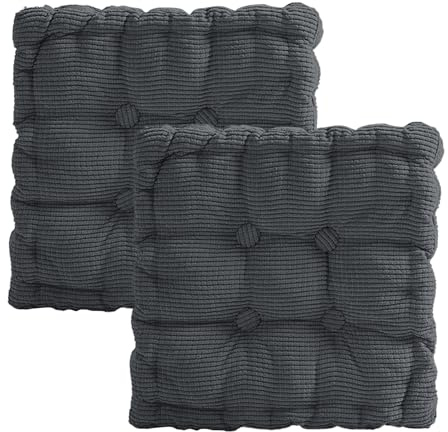 Sitzkissen 40x40 cm 2er Set für Stuhl & Boden, Dicke Steppkissen mit 100% PP-Baumwolle Füllung, Quadrat Stuhlauflage für Indoor & Outdoor, Bodenkissen für Bank, Gartenstuhl und Esszimmer(Dunkelgrau)