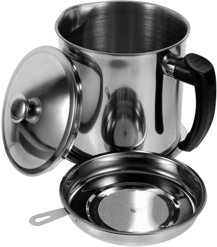 Alipis Aceitera de Acero Inoxidable con Colador y Tapa Anti-derrames Recipiente para Filtrar y Almacenar Aceite Cocina Mango Plástico Resistente y Diseño Anti-salpicaduras