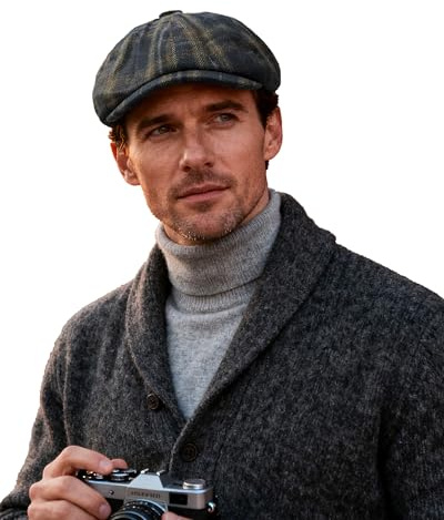 Clakllie Karierte 8 Panel Newsboy Cap aus Wollmischung Herren Damen Ballonmütze Peaky Blinders Mütze Baskenmütze Gatsby Barrett Cap Schiebermütze