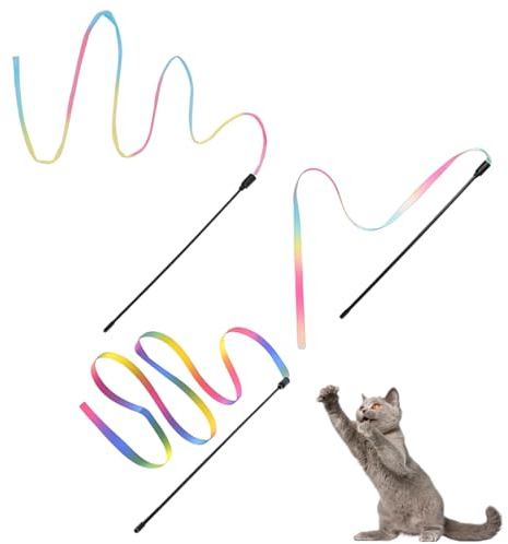 LACHT 3 Pièces Canne A Peche Chat, Plumeau Chat, Baguette Interactive Pour Chat, Jouet De Dressage, Accessoire Interactif D'Intérieur, Jeu D'Exercice Pour Chats