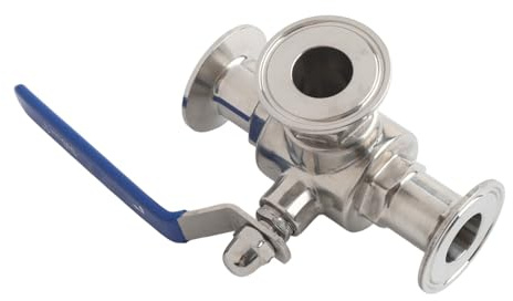 Opatiny Stainless Steel 3-Way L-Port Ball Valve, 1 Inch Tri Clamp Sanitary Design for Food and Pharma