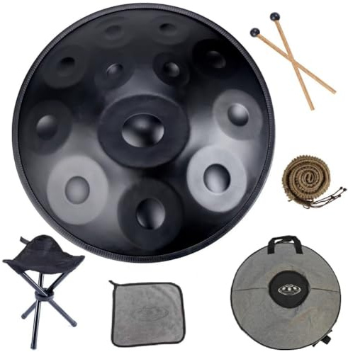 440HZ Steel Drum in 22Inch D Minor 12 Notes Hand Pan Drum Percussion Musical instrument with Soft Hand Pan Bag (12 Notes Black Handpan)