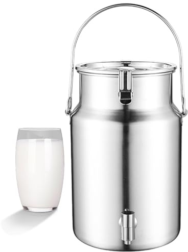 ApuaVireo&Co Bricco per latte con rubinetto, in acciaio inox 304, con coperchio sigillato in silicone, secchio per il trasporto di latte e vino e liquidi (10 L)