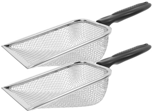 Veemoon Pala da Spiaggia in Acciaio Inossidabile Set da 2 Rete Filtrante 2,8x2,8 Cm Manico Ergonomico per Filtrare Sabbia e Conchiglie, Strumento Esterno per Gioco e Pulizia Spiaggia