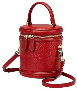 idoltimes Bucket Bag, Travel Crossbody Bags for Women, Portable Round Leather Shoulder Purse with Removable Strap,Cylinder Organizer Handbag Case