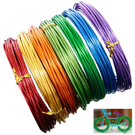 Aluminium Craft Wire 1mm, 7 Colours 35m Total, Flexible DIY Craft Wire | Flexible Bendable Corrosion Resistant, Smooth Glossy Surface, 7 Colour Wires 5m Each for Jewellery Making, Floral Crafts