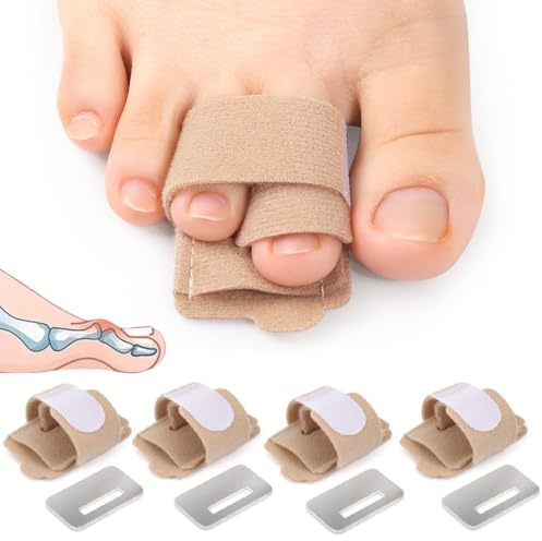 RAVNIX Férula Correctora Dedos del Pie 4 Unidades Color Piel con Placa de Aluminio Ajustable | Soporte y Alivio para Dedos en Martillo, Rotos, Torcidos, Esguinces y Fracturas