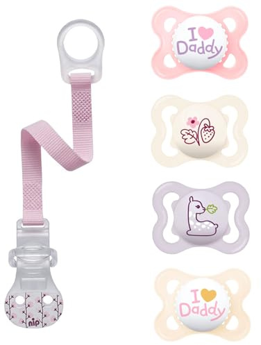 MAM Skin Soft Silikon Schnuller // I love mummy & daddy // 0-6 Mo. Girl // 4er Set // inkl. 2 Sterilisiertrasportboxen
