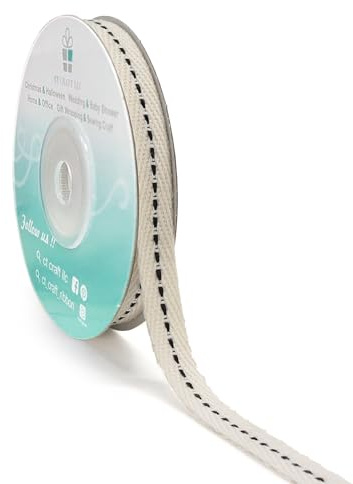 CT CRAFT LLC Ivory Cotton Black Stitched Ribbon 3/8 x 10 Yards for Home Décor Gift Present Wrapping DIY Crafts Birthday Wedding Bouquet Christmas
