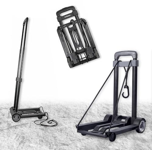 FISHTEC - Chariot Pliable - Ultra Léger - Poignée Télescopique et 2 Cordes Élastiques - Diable Rétractable / Pliant 2 Roues - Jusqu’à 30 kg de Charge - Dimensions 45 x 25 cm - Idéal Déménagement
