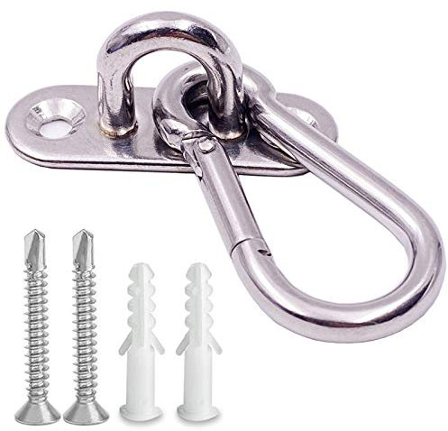 VANFLY 10 Stück Edelstahl 4,6 cm Ösenplatte U-Haken + 10 Stück Edelstahl-Karabinerhaken, Marine Hardware Klammerhaken Schlaufe mit Schrauben, Kunststoff-Expansionsrohr