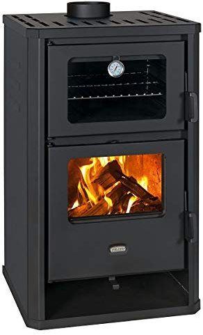 Prity FG D Estufa con horno - 14 kW, metal, negro, madera, briquetas de madera