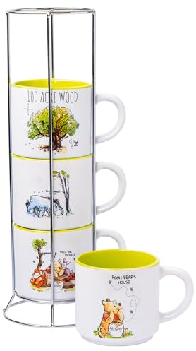 Silver Buffalo Keramiktassenstapel, Motiv Winnie Puuh 100 Acre Wood Destination, 284 ml, 4 Stück