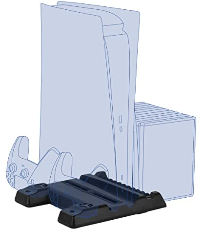 Konix Mythics Support Station de Charge Cool & Charge Spaceship pour Console, 2 manettes DualSense et jusqu'à 11 Jeux PS5 - Noir