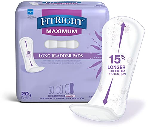 FitRight Long Bladder Control Pads, Maximum Absorbency, 4 x 15.75 Long, 20 Count (Pack of 6)