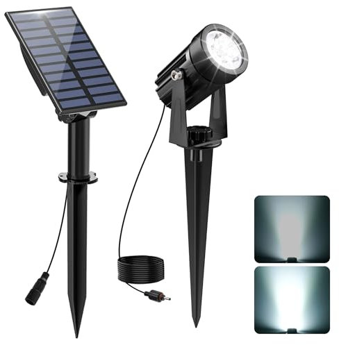 CREPOW Solar Spot Lights Outdoor, Solar Landscape Spotlights IP65 Waterproof 9.8ft Cable,Auto On/Off Outdoor Wall Lights for Garden Yard Driveway Porch Walkway Pool (6000K White)