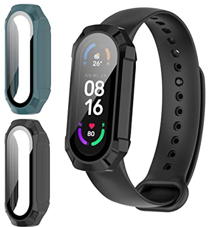 [2 Piezas] Funda con Protector de Pantalla para Xiaomi Mi Band 7, Weideworld Anti-Rasguños Protección Ultra Fino PC Carcasa con Cristal Templado para Xiaomi Mi Band 7