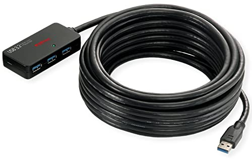 ROLINE USB 3.2 Gen 1 hub de 4 Puertos con repetidor, Negro, 10 m