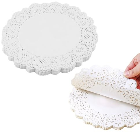 Capesaro White Paper Doilies - 5 Inch Round Lace Paper Doilies - for Food,Cakes, Desserts, Crafts, and Table Decorations, Pack of 100