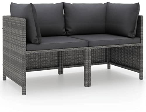 homiuse 2 Stück 60x60x60 cm Gartensofa mit Polstern Gartensessel Balkonmöbel Lounge Gartenmöbel Set Outdoor Sofagarnitur Terrassenmöbel für Terrasse Wohnzimmer mit Rückenkissen PE Rattan Grau