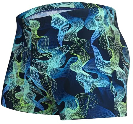 KGKE Mens-Swim-Jammers Athletic-Swimwear Quick-Dry-Shorts Durable-Team-Swimsuits - Drawstring Competition Swimming UPF50+ (Blue Wavy Green,S)