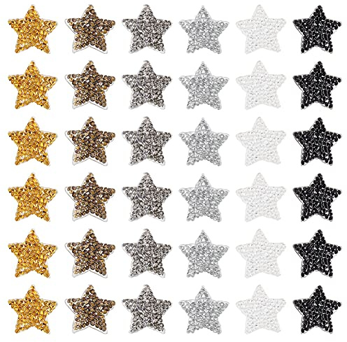 FINGERINSPIRE 36 STÜCKE Stern Hotfix Strass Patches 20 mm 6 Farben Kleine 5 Sterne Nähen Applikationen Patch Harz Strass Aufnäher Zum Aufbügeln Für Kleidung Jacken Hosen Rucksack Reparatur Dekoration