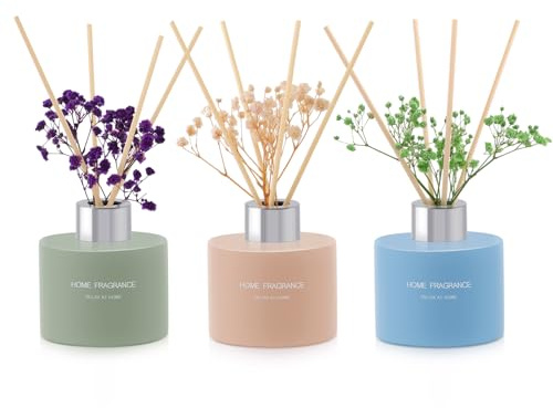 L'odeur Vill -Vaniglia/Lino/Lavender Geranium Diffusore Profumatore per Ambienti con 18 Bastoncini di Fragranza, 4,06 oz x 3 Flacone di Olio, Essenziale di Fragranzaper Casa per la Decorazione