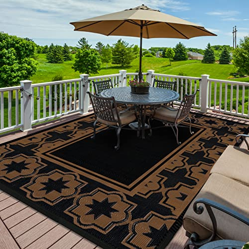 Ommda Outdoor Teppich aus Kunststoff, Modern Geometrie Wendbarer Teppich Wasserdicht Flecken-und UV-beständige Wendematten, Picknickdecke für Wohnmobil, Terrasse, Gartendeck