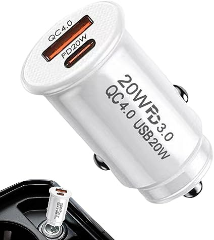 Kasmole Adaptador USB para mechero de Coche | Bloque de Carga rápida QC4.0 PD20W para automóvil - Suministros de Carga de automóviles para teléfo móviles, tabletas, cámaras, Consolas de Juegos