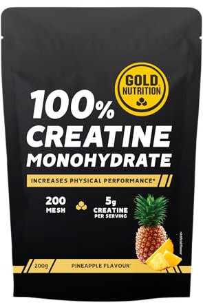 GoldNutrition, 100% Creatine Monohydrate, Creatina Monohidratada, Creatina en Polvo 100% Pura para Aumentar el Rendimiento y la Potencia Muscular, Sabor Piña, 40 Raciones, 200 g