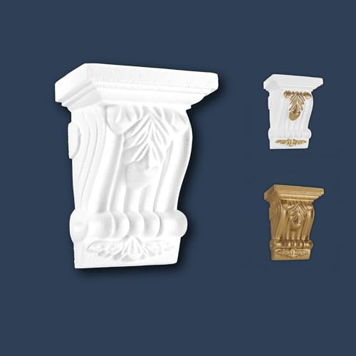 Marbet Design Stuckkonsolen Styropor weiß & gold - Barocke Wandkonsolen Stuck Dekorbau Akanthus Wanddekoration - Antike Raumakzente Konsole Ornament Gesimse Wand Dekor (K-01 weiß)