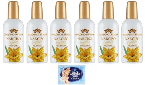 Confezione da 6 pezzi Giardino dei Sensi Profumo Narciso Segreto, profumo da donna, narciso segreto, 100 ml + 1 polvere di talco Felce Azzurra, sacchetto da 100 g