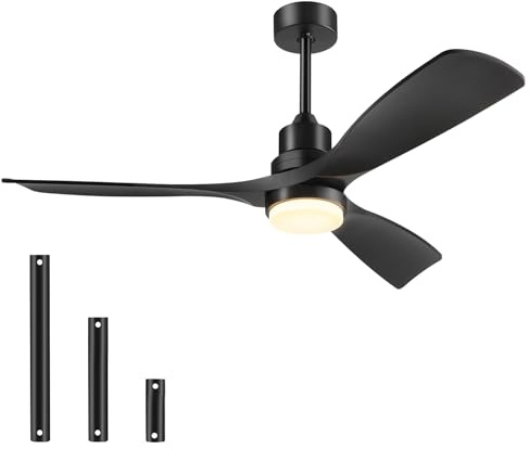 Forrovenco Deckenventilator Mit Beleuchtung, 3 Flügel, ETL, 132cm, Schwarz | Deckenventilator Mit Fernbedienung Outdoor Terrasse, Leise Dc Motor, 6 Geschwindigkeiten, 3 Farbtemperaturen,Umkehrfunktion