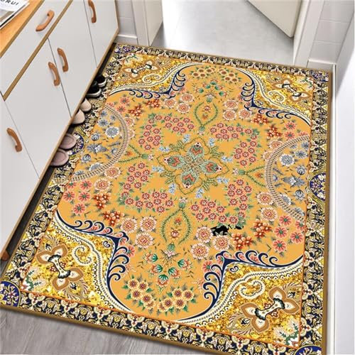 RUGMRZ Antirutsch Für Teppich Flickenteppich Waschbar Gelb großes Muster Muster Dekoration Wohnzimmer Mitte Teppich ist pflegeleicht Teppich Küche 160X230CM