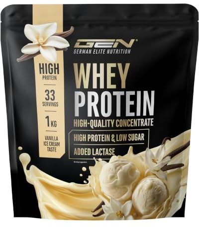 Whey Protein Complex - 1000 g (Crème glacée à la vanille) - Avec part d'isolat - Poudre de protéine soluble instantanée avec BCAA & EAA - German Elite Nutrition