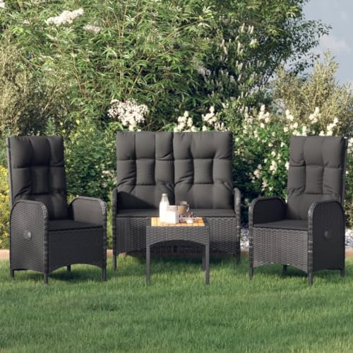 DYRJDJWIDHW europaletten,gartenmöbel Set,palettenkissen,4-TLG. Garten-Essgruppe mit Kissen Schwarz Poly RattanGeeignet für Garten, Swimmingpool, Wohnzimmer, Terrasse