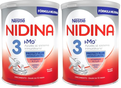 Nestlé NIDINA Leche De Crecimiento 3 para bebés a partir de 1 año Partir De Los 12 Meses. Bote de 800g (Paquete de 2)