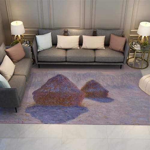 LANDERSION Luxus Kunst Bereich Teppiche getrockneter Strohflor von Claude Monet Kunstwerk Thema Teppich für Wohnzimmer niedriger Flor weicher Teppich für Esstisch Schlafzimmer 160x230cm
