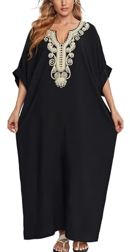 YOUKD Broderad blommig lös kaftan, boho, strand, bikini, filt, klänning, plusstorlek, för kvinnor, One Size