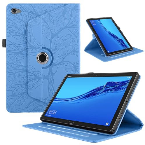 TEDTIKJT Hülle für Huawei MediaPad M5 lite 10.1 2018 Tablet Hülle Flip PU Leder 360°Drehbar Multi-Winkel Ständer Schutzhülle für Huawei MediaPad M5 lite 10.1, Blau Baum