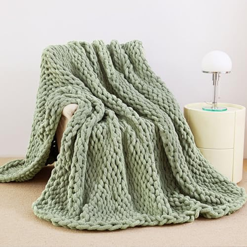 Chunky Knit Blanket Throw for Couch, 60x80 Chunky Yarn Knitted Blankets