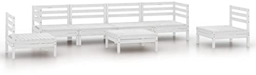 WEMYUFURN 7-TLG. Garten-Lounge-Set Weiß Massivholz Kiefer, Outdoor-Sitzgruppe, Terrassen-Lounge-Set, Garten-Couchgarnitur - Wetterbeständig, Komfortabel - für Terrasse, Garten und Balkon