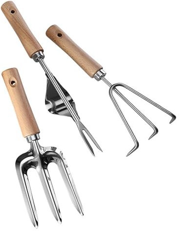 MEMEM Ensemble d'outils de Jardinage, Outil de désherbage de Jardin de Plantation de légumes/désherbeur Manuel Multifonctionnel avec Manche en Bois Naturel for Creuser, désherber