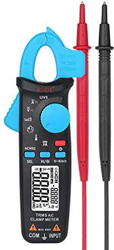 Digital ACM82 True RMS Mini Clamp Meter Auto Range 0.001A Current Test Hz Temp Ohm uF V-alert Live Check with Pocket Clip (Blue)