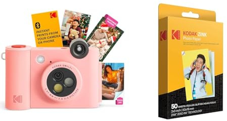 KODAK Smile+ Cámara de impresión instantánea Digital 2 en 1 e Impresora de Fotos inalámbrica con Bluetooth + Papel fotográfico Premium KODAK de 2 x 3 (50 Hojas)