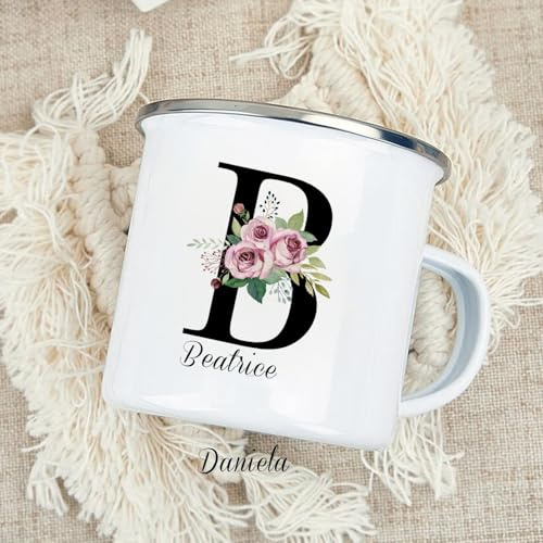 Taza De Esmalte Personalizada, Inicial Personalizada Y Nombre, Taza De Camping Esmaltada, Ideas De Regalos For Autocaravana, Furgoneta, Picnic, Aislamiento De Metal, Festival Al Aire Libre Caliente