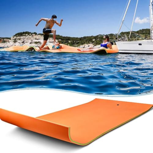 Tapete Flotante De Agua para Adultos, Playa, Lago, Océano,Tamaño Grande, 3 Capas, Resistente A Desgarros,Espuma XPE, Flotador De Bronceado, Isla,Hamaca,Naranja,2.7m x 1.5m x 3.3cm