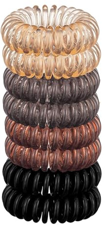Spiral Hair Ties - Waterproof Hair Ties No Damage, Plastic Spiral Hair Bands for Teens, Stylish Hair Spirals & Hair Band Spiral for Girls, Spiral Hair Tie & Hair Coil Bands, 8 Pcs (Brunette)