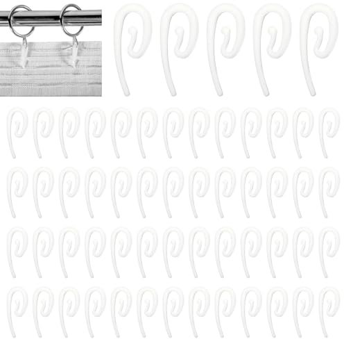 White Plastic Curtain Hooks, 100Pcs Premium & Heavy Duty Drapery Hooks Heavy Duty Hook for Header Tape & Drapery Curtain Rail Gliders for Door and Window Curtains
